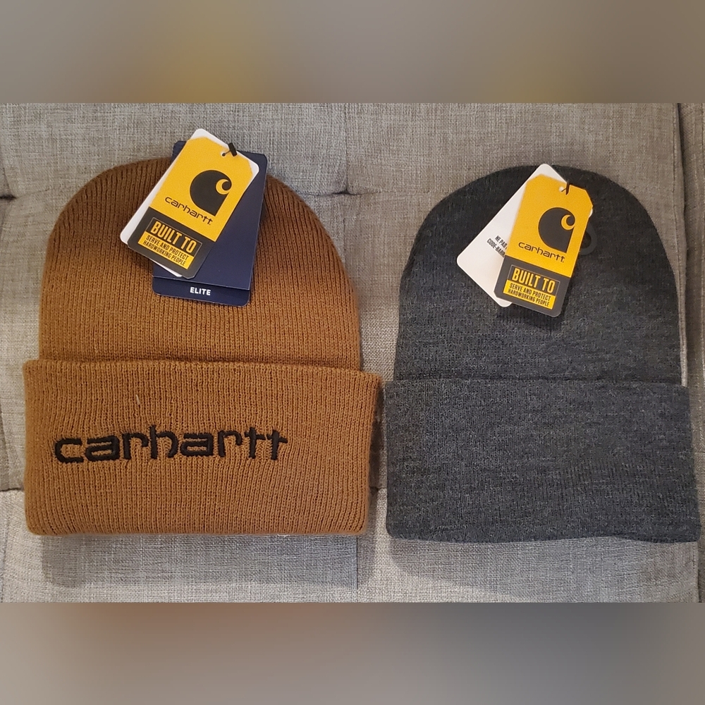 Carhartt Men's Brown and Gray Cuffed Beanie Set